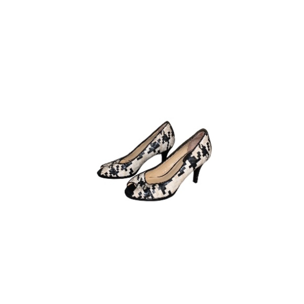 Cole Haan Cream and Black Woven Leather Peep Toe Pumps - Women’s Size 7